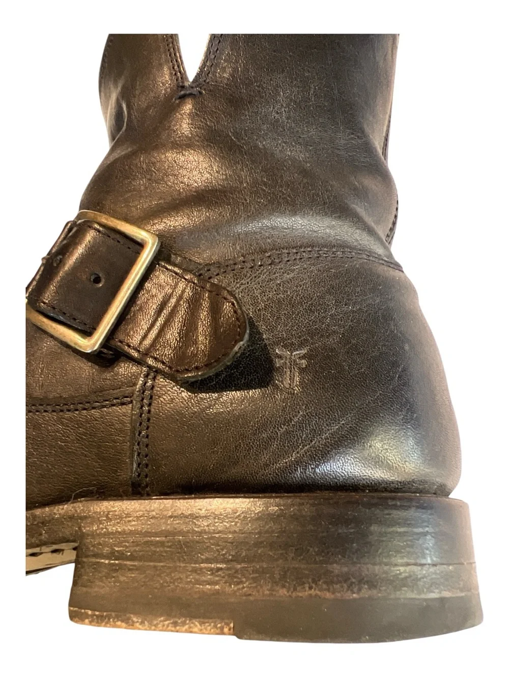 Frye Boots Natalie Short Engineer Black Leather Ankle Buckle SZ 8.5